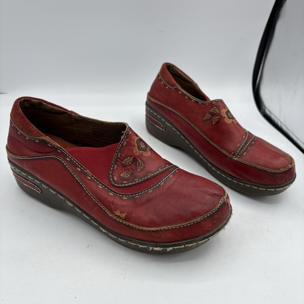 Spring Step L'Artiste Shoes Womens Size 8 EU 39 Burbank Clogs Red Leather